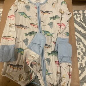Caden Lane Fish Print Kids Pajama Set - Blue and Cream